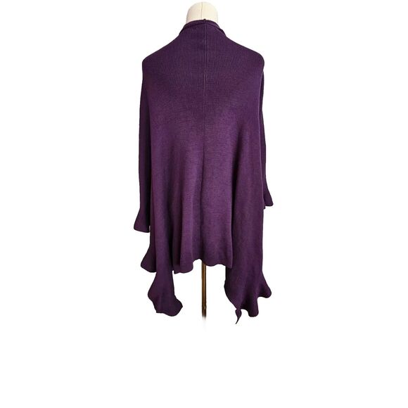 NWT Coldwater Creek Deep Purple Cascading Ruffled Wrap Shawl Sweater OSFM S M L - Picture 3 of 4